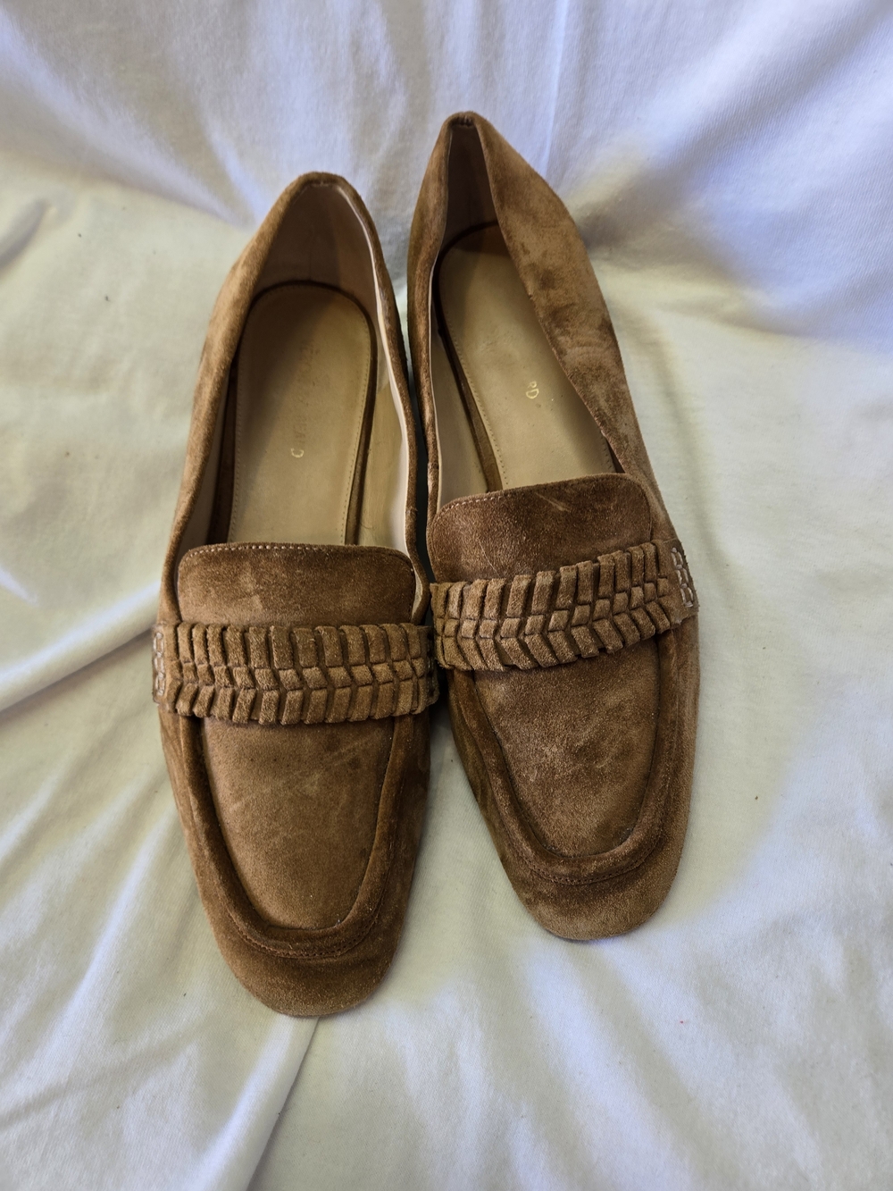 Veronica Beard Tan Suede Braided Strap Loafers